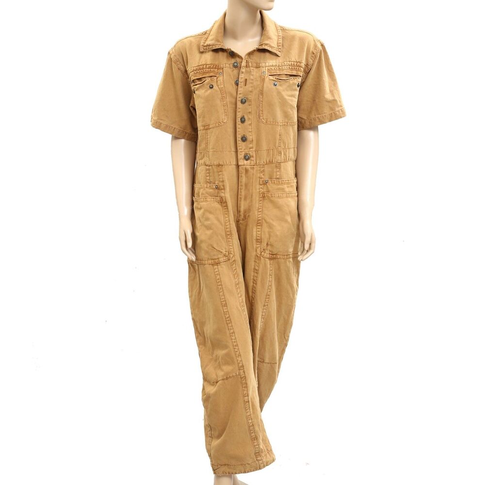 Free People We The Free Utility Coverall Jumpsuit Barrel Leg Cotton M 282452